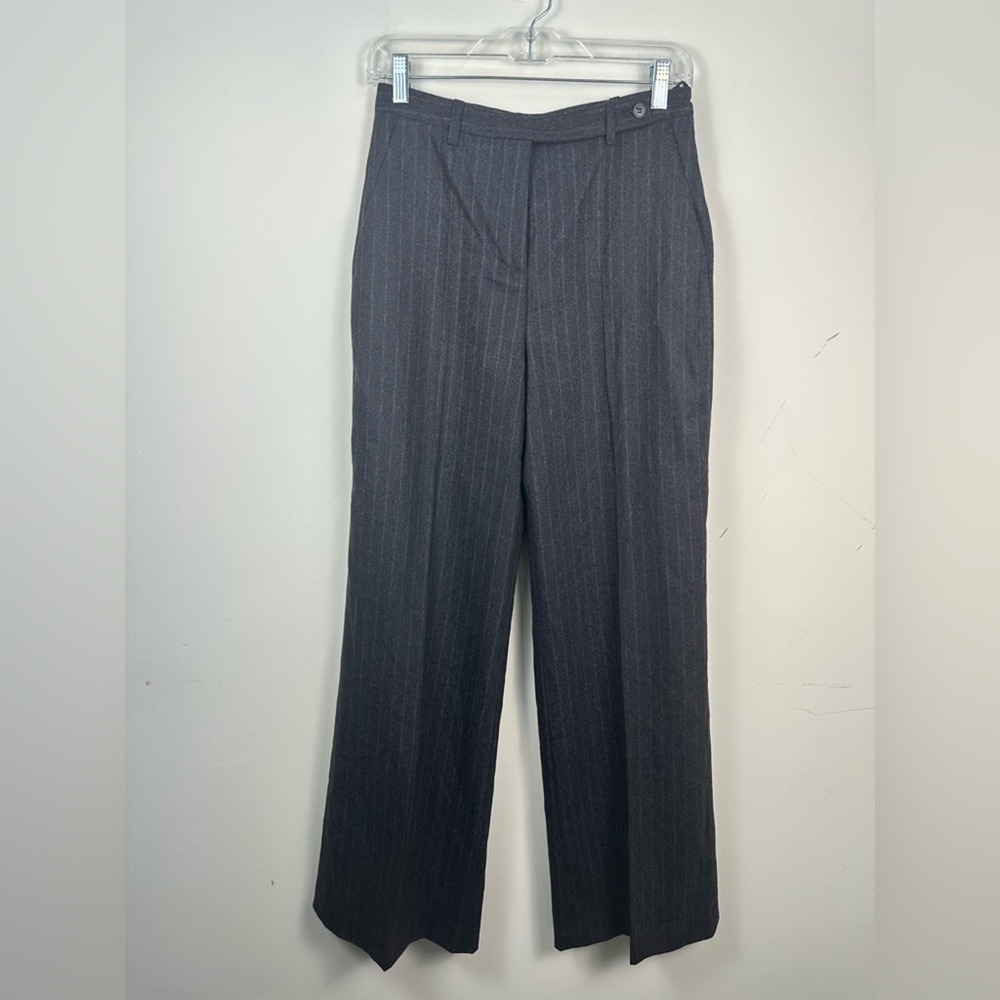 Boss Pinstripe Trousers Women 6 Gray NWT Wool Angora Cashgora Luxury Tristin1